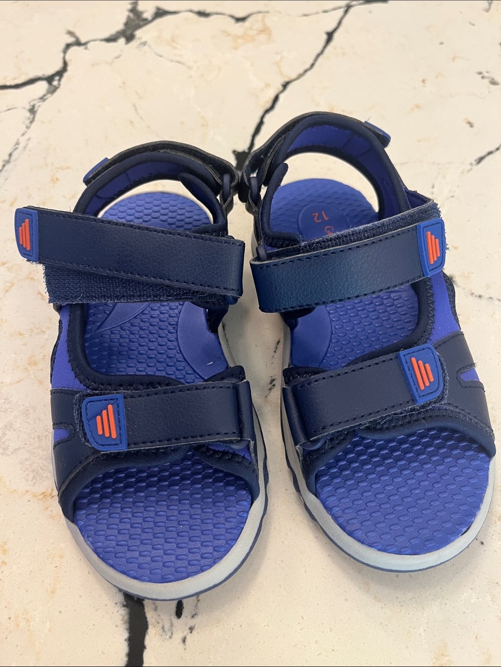 George Boys Navy and Blue Adjustable Strap Sandals with Orange Accents